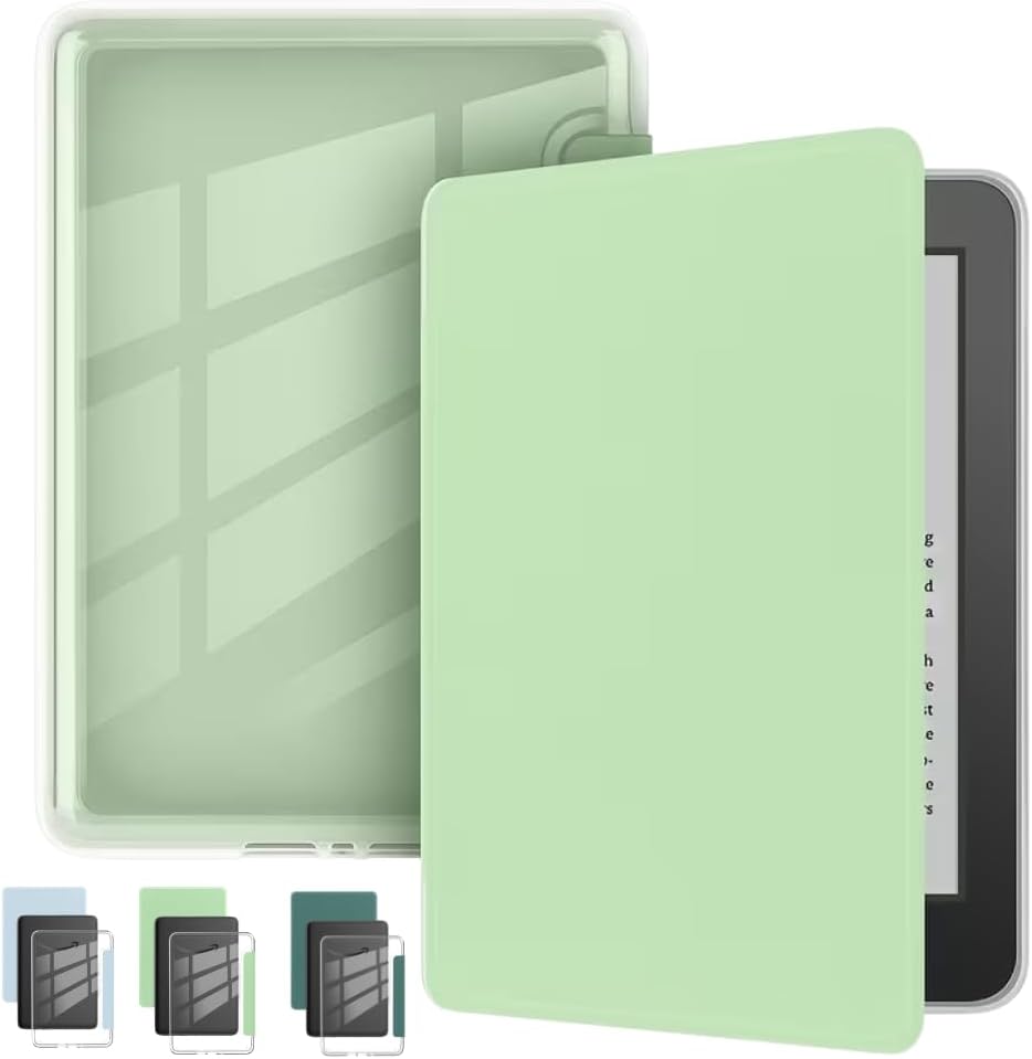 Capa Para Kindle 11ª Geração 2024 e 2022 (C2V2L3 e RS23CV) 6 Polegadas Acrílico Sistema de Hibernação – Fechamento Magnético (Verde Claro)
