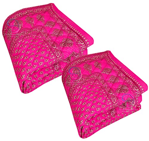 Image of Jaipuri Razai Single Bed Gold Print with Computerized Quilting Use as Soft and Breathable Cotton Comforter Quilt Rajai Blanket Dohar Size 55X85 inch Pink Pack of 2