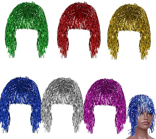 Parrucca Tinsel,6 PCS Mardi Gras Multicolor Tinsel Parrucca Luminosa Colorate Parrucca per Disco Party Carnevale Feste a Tema e Halloween