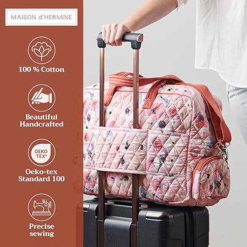 Maison d' Hermine Weekender Bags for Women Cotton Quilted Duffel Overnight Luggage Weekend Bag for Men Gym Sports Gifts Travel Business Travellers Family Trip (Pale Garden)2