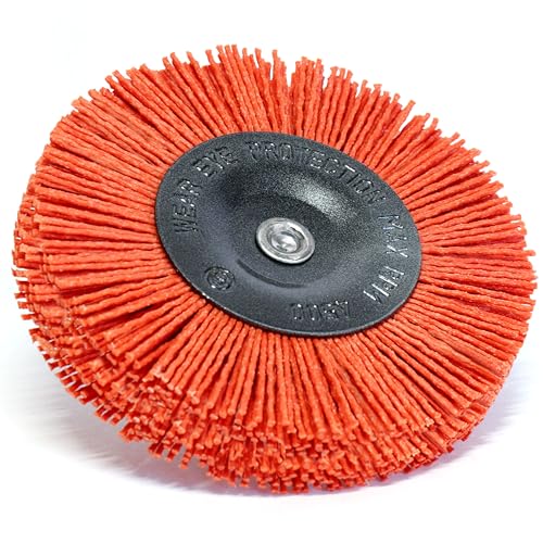 S&R Nylon-Scheibenbürste Ø 100mm, Sechskant Schaft 1/4 (6,35 mm) mit grobkörnigem NYLON-DRAHT Nylonbürste aggressiv, Drahtbürste Schleifaufsatz