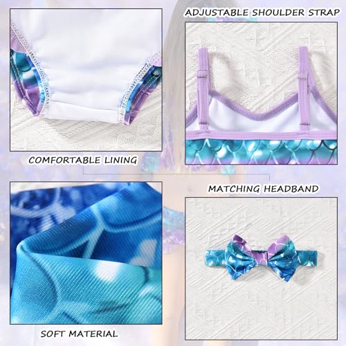 Infant Toddler Baby Girl Two Piece Swimsuit with Cover Up Skirt Ruffle Bathing Suit Bikini Headband Set4