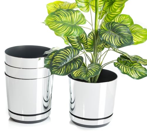 Korad Conjunto De 4 Macetas Con Plato De 16 Cm De Diámetro, Modelo 016 - Plata Brillante Moderno, Alto Brillo, Estilo Clásico, Rústico, Loft, Para Plantas, Hierbas, Flores Y Composiciones Vegetales. Korad Conjunto De 4 Macetas Con Plato De 16 Cm De Diámetro, Modelo 016 - Plata Brillante Moderno, Alto Brillo, Estilo Clásico, Rústico, Loft, Para Plantas, Hierbas, Flores Y Composiciones Vegetales.