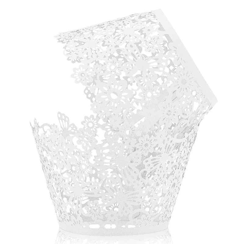 NANJIL Paper Cupcake Wrappers 50pcs/Pack, White Lace, Recyclable, for Wedding, Birthday, Christmas