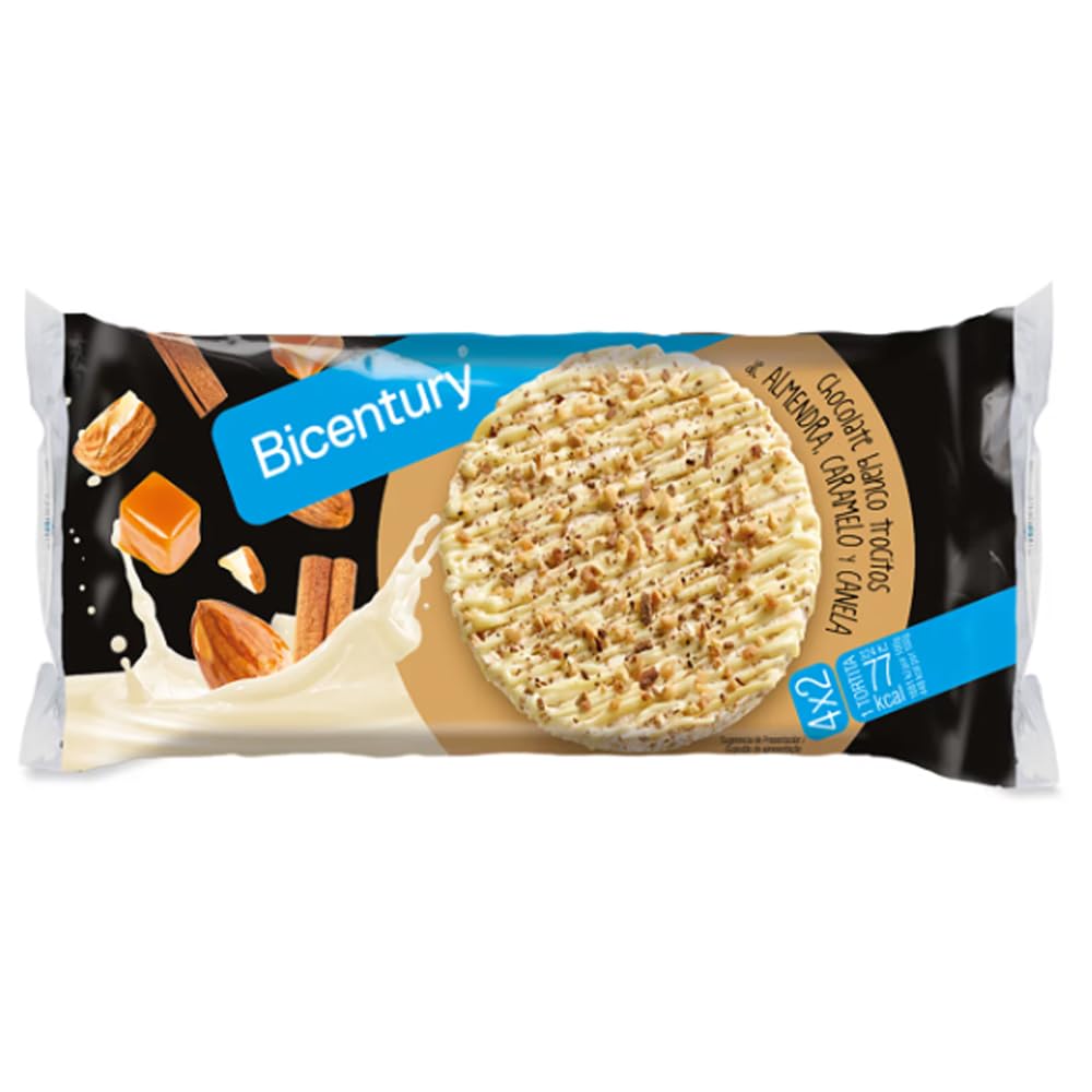 Reiswaffeln mit weißer Schokolade und Mandel-, Karamell- und Zimtstückchen 4x2, 138 g. B3SY. 6er-Pack.