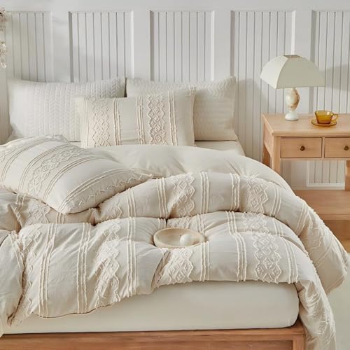 Tospass Bettwäsche 155x220 Beige Stickerei Getuftet Boho Bettwäsche Set – Ansicht 3