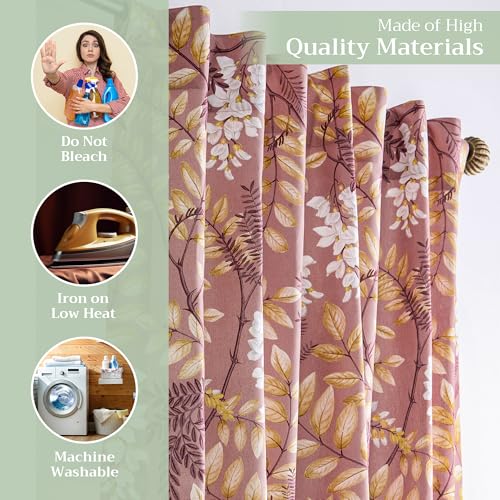 Image of Maison d' Hermine Curtains for Living Room 100% Cotton 50 inchx84 inch (Pack of 1) | 84 inches long Light Filtering Curtains for Windows Bedroom with Rod and Loop Pockets - Feuillage - Cameo Brown