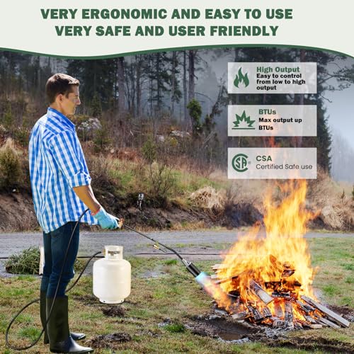 Image of ARTFLAMM NEW Propane Torch Weed Burner Kit, Weed Torch 1,900,000 BTU Blow Torch with 10FT Hose, Heavy Duty Garden Torch with Turbo Trigger for Flame Weeding,Roofing, Melting Ice Snow