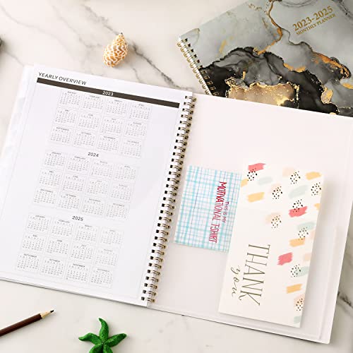 Monthly Planner 2023-2025 - 2 Year Planner, Monthly Planner 2023-2025, 24-Month Planner From July 2023 - June 2025, 9" X 11", Monthly Planner With Tabs, Contacts + Back Pocket + Twin-Wire Binding - Black Waterink #TOP6