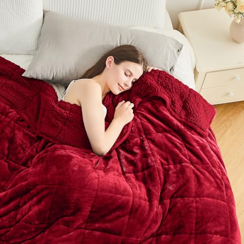 Image of Cottonblue Sherpa Weighted Blanket for Adults 20 lbs Queen Twin Size 60x80 inches, Fuzzy Fleece Weighted Throw Blankets Cozy for Sleeping, Calming and Relax, Soft Heavy Blankets for Bed Sofa, Burgundy