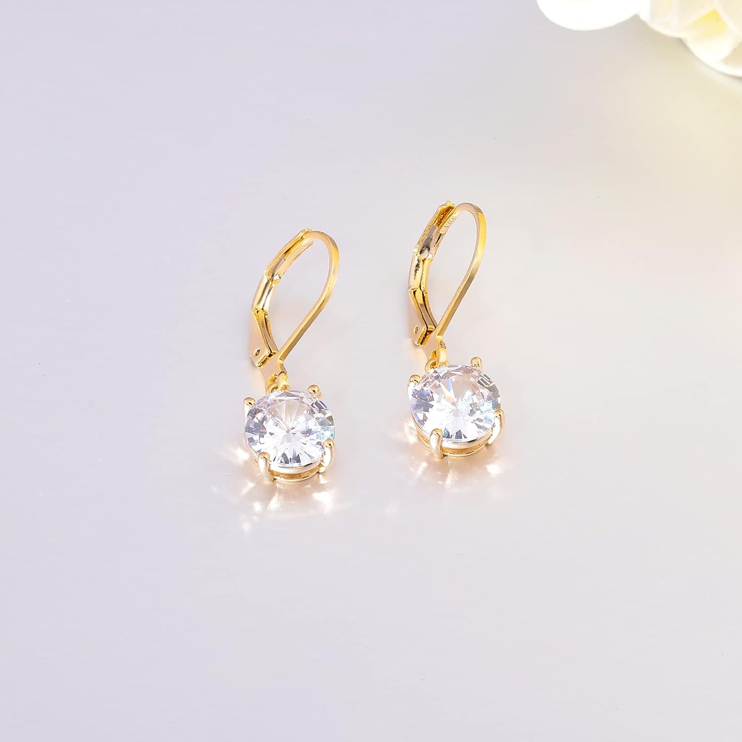 CiNily Leverback Dangle Earrings Created Crystal Drop Earrings Gold Plated Jewelry Gift for Women Girls 8mm - Image 7