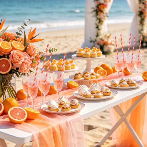 Pitillos de papel rayados rosa y naranja, 100 pcs miniatura 5