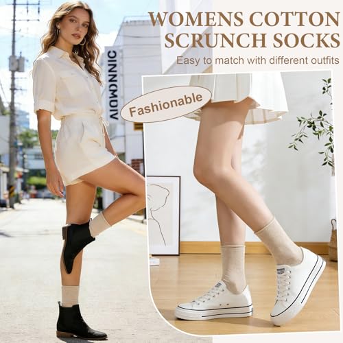 Image of Chalier 5 Pairs Slouchy Socks for Women, Soft Cotton Crew Socks | Breathable Blend, Elastic Cuff, Cute Roll Top, Calf Scrunch Tube, Easy Pull On, Flexible Stretch Motion, Casual Daily Wear