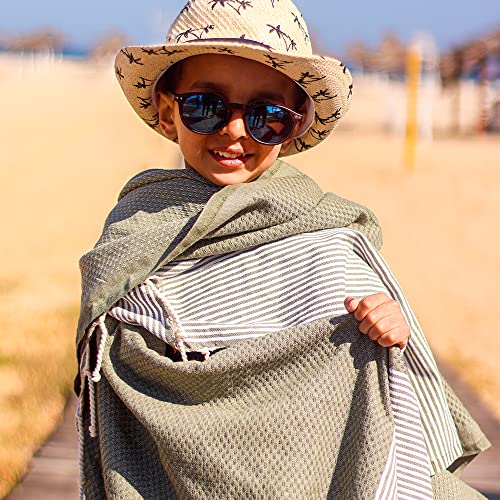 SOLTAKO Fouta Hamamtuch Santorini, 2er Set, Khaki/Grau, 100x200cm, Strandtuch Saunatuch Yogatuch Reisehandtuch aus 100% Baumwolle… – Ansicht 3