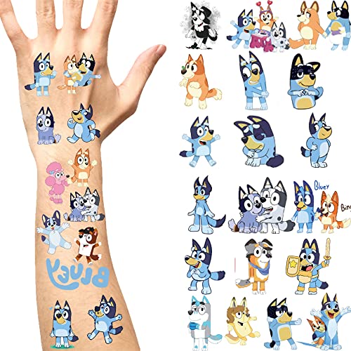 Blue Dog Carton Temporary Tattoos for Kids(8 sheets) Birthday Themed Party Supplies Decoration Favors for Boys and Girls
