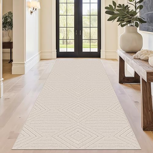 Capslpad Alfombra Pasillo 80x200cm Beige Moderna Lavable Alfombra de Cocina Alfombra Geometría 3D Efecto Alto-Bajo Antideslizante Alfombras Suaves Alfombras para Salón Dormitorio