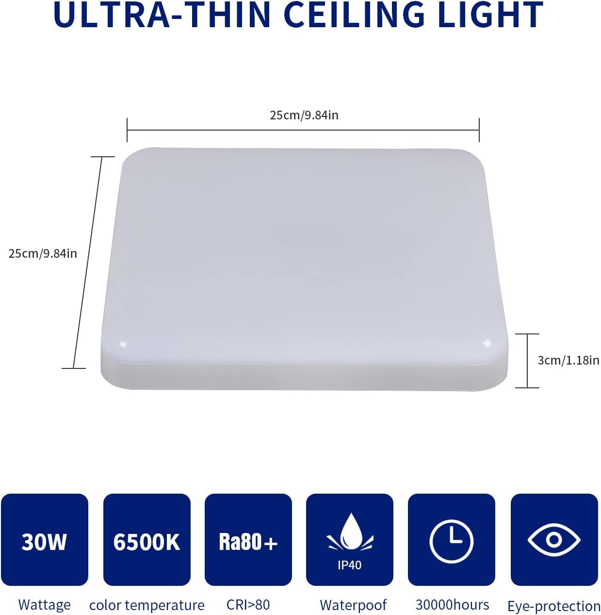 Plafón Led Cuadrado 32W, Lamparas de Techo LED Estanco IP54, 3600LM 6500K Blanco Frío, Plafón Baño Cocina Pasillo Balcón 25cm, Pack de 2 Unidades