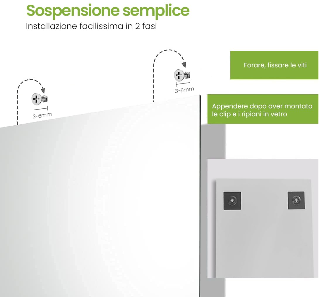S'AFIELINA Specchio da bagno con ripiano 45x60 cm, specchio da parete con ripiano, Adatto a bagni, soggiorni, residenze studentesche, case per ospiti, ecc