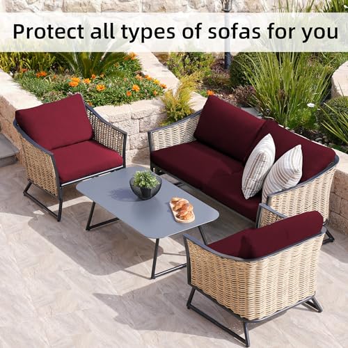 Image of 8Pcs Stretch Patio Cushion Covers,Outdoor Couch Covers Replacement,Outdoor Couch & Sofa Slipcovers,for Patio Furniture Cushion Covers,Washable Reusable urniture Protector (Wine Red,Cover Only)