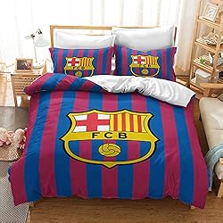 Funda Nordica Barcelona FCB Barcelona Funda Nórdica Niño Adolescente Juego De Cama De 3 Piezas Azul Morado Gris Funda De Edredón Microfibra Fácil Cuidado (Estilo 03,(150x200cm)-Cama de 90)