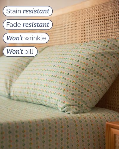 Image of Full 4 Piece Floral Sheet Set - Soft, Breathable & Cooling - Tile Garden