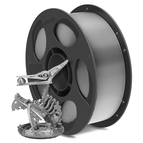 Image of ANYCUBIC Silk Filament, Clog-Free Shiny 3D Printer PLA Filament 1.75mm Dimensional Accuracy + /- 0.02mm, 1KG Reusable Spool (2.2 lbs), Silk Light Silver