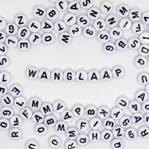 Image of Acrylic Round Letter Beads, White, 4x7mm
