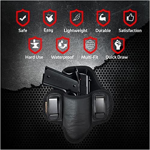 Tactical Pancake Holster. 1911 Holster Leather 4\" & 5\" with Rail. Suede Interior for Protection. Inside The Waistband ECO Leather Holsters for Pistols by Houston (Right Hand)