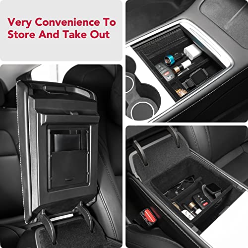 Basenor 3Pcs 2023 2022 2021 Tesla Model Y Model 3 Center Console Organizer With Sunglass Holder Armrest Hidden Storage Box For Refresh Console Upgraded #TOP6