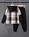 Fdqin Boys Sweatsuit Fall Outfits Flannel Plaid Hoodie Shirt and Casual Sweatpants with Pocket Black 13-14Year
