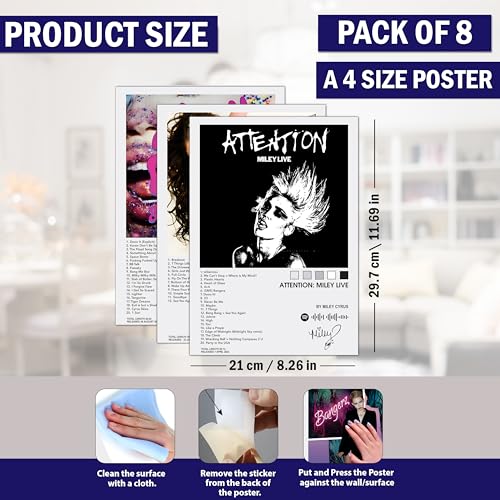 Image of Wonder Hub Miley Wall Posters 8x12 inch (A4 Size) Included Self Adhesive on Back Wall Decor Posters Wall Art For Bedroom, Living room, Office, Dining Room