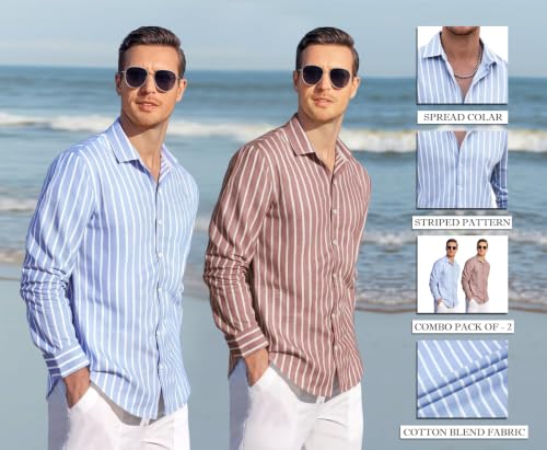 Image of Zombom Men's Regular Fit Vertical Striped Casual Shirt | Full Sleeve Cotton Blend Shirt for Men | Slim Fit Stylish Party