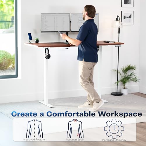 Image of VIVO Electric 71 x 30 in Standing Desk, Memory Height Adjustment, 1B Series, Holds 220 lbs, Dark Walnut Top White Frame, DESK-KIT-1W7D