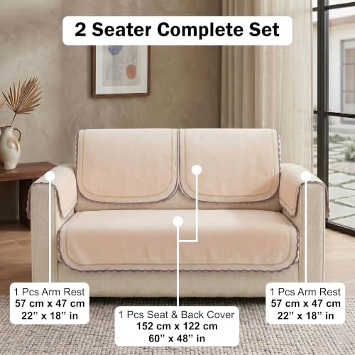 Image of Story@Home Sofa Set 5 Seater Cover Full | Sofa Covers 3 Seater and 2 Seater - 3+2 Sofa Cover Configuration | Sofa Mat with Sofa Back Covers and ArmRest Covers - Cotton Candy