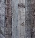 Faux Wood Wallpaper Stick and Peel 17.7”x 472” Dark Grey-Brown Reclaimed Wood Contact Paper Self...