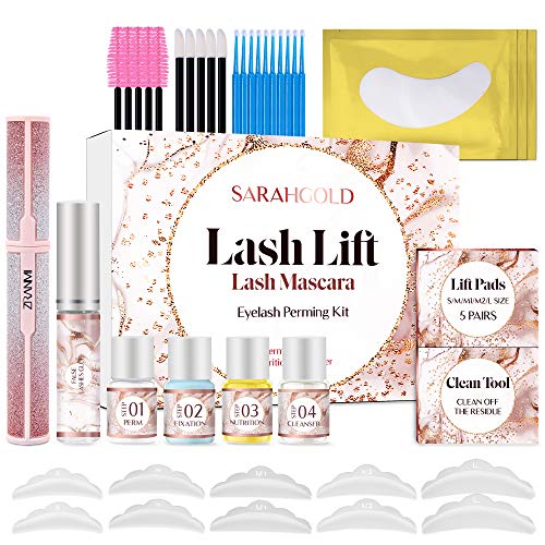 Sarah Gold Lash Lift Kit with Lash Mascara, Eyelash Perm Kit, Eyelash Lash Extensions, Lash Curling, Professional Quality Semi-Permanent Curling Perming Wave, Suitable For Salon