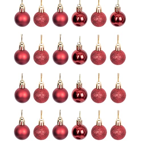 30mm/24Pcs Christmas Baubles Shatterproof Dark Red, Christmas Tree Decorations Ball Ornaments Balls Xmas Hanging Decorations Holiday Decor - Shiny,Matte,Glitter