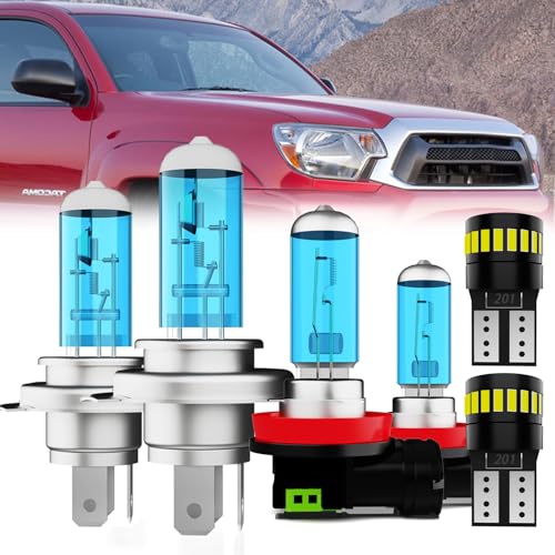 Image of Headlight Bulbs License Plate Lights Fit For Toyota Tacoma 2012-2015, 9003 High Low Beam + H11 Fog Lights Halogen Light Bulb + License Plate Lights, 6000K White, Pack of 6