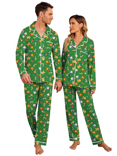 Ekouaer Christmas Family Matching Pajamas Long Sleeve Button Down Pj Set Festival Party Sleepwear