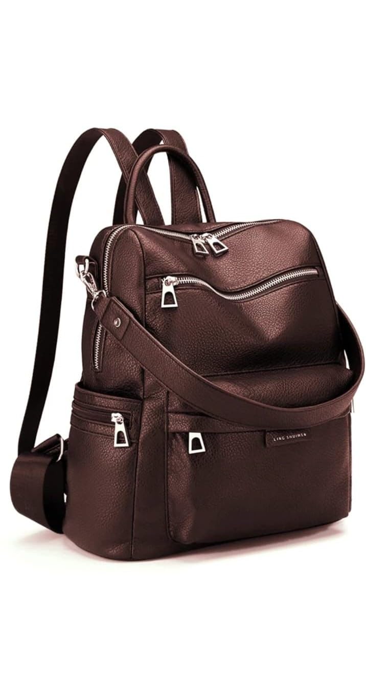 girls school bag, office school bag for, girls backpack, Women's PU Leather Backpack, Brown, collage bag.-picture-42