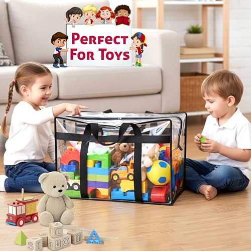 Image of Storite 2 Pack 70 L Moisture Proof Transparent Underbed Storage Bag /Clothing Storage Organiser /Toy Storage /Blankets Storage Bag with Zipper and Strong Handle (Transparent,54x33x40 cm)