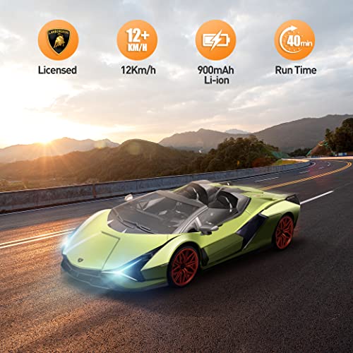 Miebely Lamborghini Remote Control Car, 1:12 Scale Lambo Rc Cars 7.4V 900Mah Officially Licensed 12Km/H Fast Toy Car With Led Light 2.4Ghz Model Car For Adults Boys Girls Birthday Ideas Gift - Green #TOP2