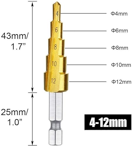كوتشانفي طقم لقم مثقاب متدرجة من الفولاذ عالي السرعة 3 قطع مع خرامة مركزية أوتوماتيكية محملة بنابض، 4-12 ملم/4-20 ملم/4-32 ملم طقم لقم مثقاب لحفر ثقوب الصفائح المعدنية