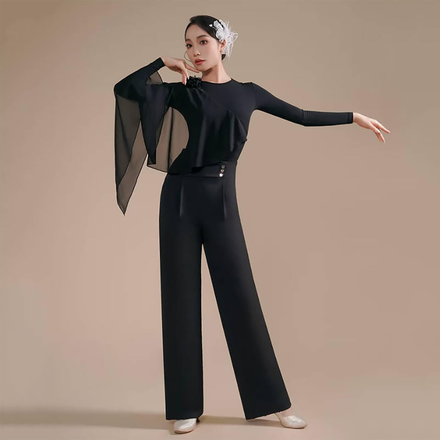 Pantalón Ancho Baile Latino Y De Salón para Mujer Adulto Pantalón Largo Recto Tango Ropa De Baile Estándar Práctica Liso Y Fluido
