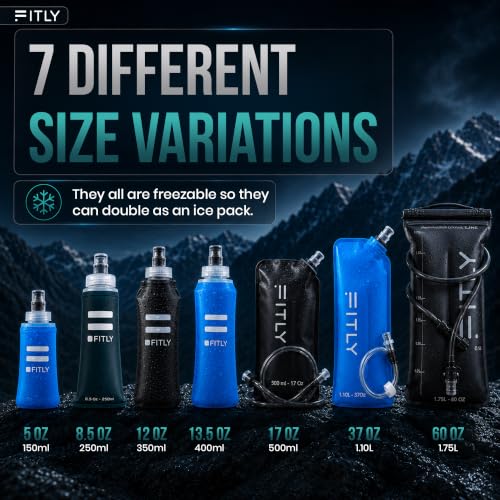 Image of Soft Flask - 8.5 oz (250 ml) - Shrink As You Drink Pocket Soft Water Bottle for Hydration Pack /Running Vest - Folding Water Bottle for Running, Hiking, Cycling - Ski Water Bottles - Petrol Blue