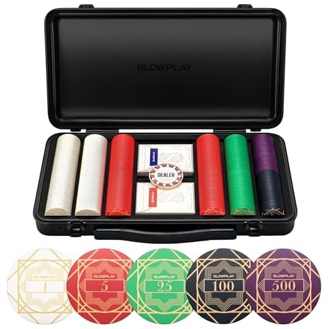 SLOWPLAY Nash Ceramic Poker Chips Set for Texas Hold'em, 300 PCS [with Numbered Values], 39mm & 10g Each | Features a High-end Chip case with Extra Durable German Polycarbonate Shell Cover