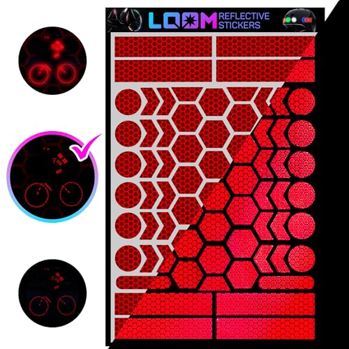 Image of LOOM Reflective Stickers | 67pc Prismatic Red | Reflective Stickers for Helmet, Bike, Motorcycle, Hard Hat | Waterproof Reflectors for Car, Trailer | Bike Reflectors for Night Riding