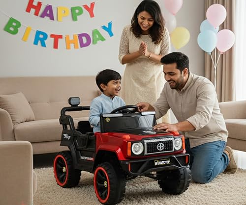 Image of Wishmaster 4x4 Kids Electric Ride On Jeep with Remote Control | Battery Operated Car for Kids 2-6 Years | RGB LED Lights, Bluetooth Music | Birthday Gift | 1-Year Warranty On Motors & Motherboard