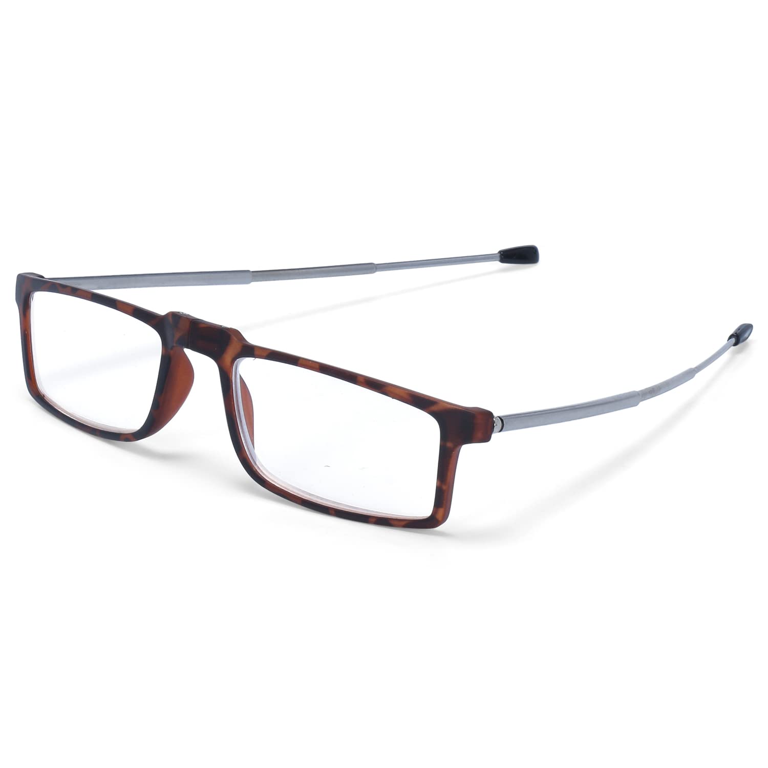 AEC ID Slim Executive5 Rectangular Plastic Foldable Collapsible Antenna Style Temple Reading Eyeglasses With Plastic Hard Case