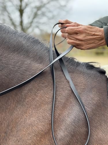 ZAVVIT – BioThane Zügel geschlossen mit Scherenkarabiner, 16 mm breit, 3 m lang, schwarz | weiche, Flache und Pflegeleichte Reitzügel ohne Stege für Training & Ausritt